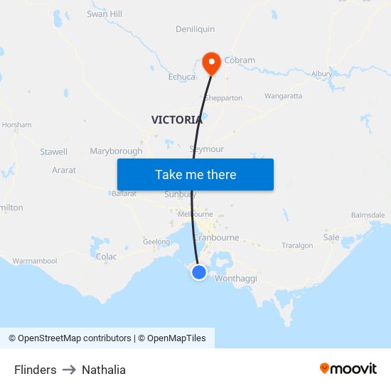 Flinders to Nathalia map