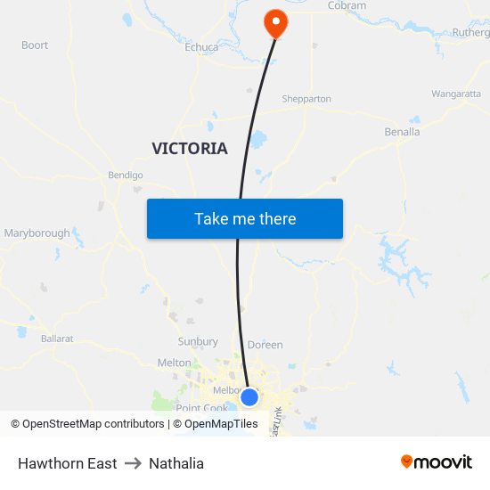 Hawthorn East to Nathalia map