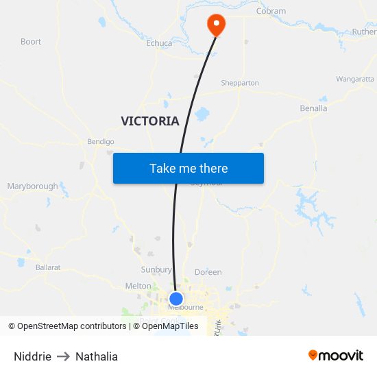 Niddrie to Nathalia map