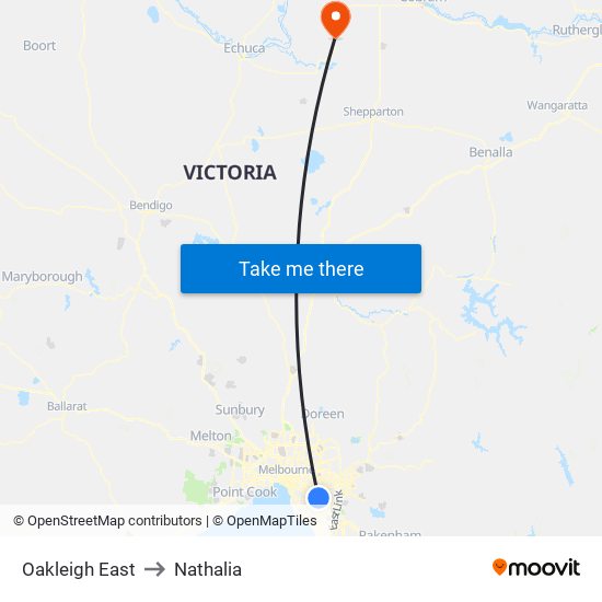 Oakleigh East to Nathalia map
