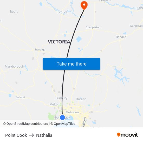 Point Cook to Nathalia map