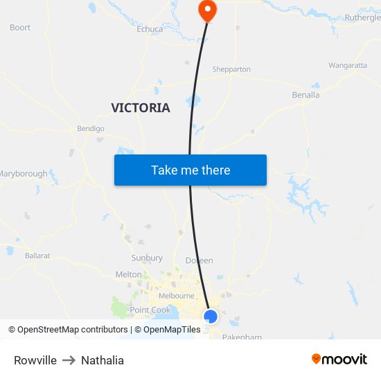 Rowville to Nathalia map