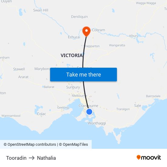 Tooradin to Nathalia map