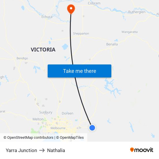 Yarra Junction to Nathalia map