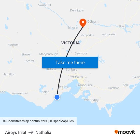 Aireys Inlet to Nathalia map