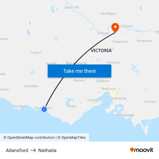 Allansford to Nathalia map