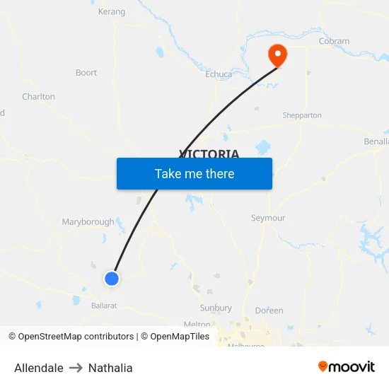 Allendale to Nathalia map