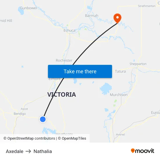 Axedale to Nathalia map