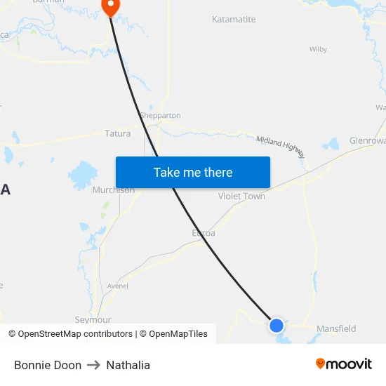 Bonnie Doon to Nathalia map