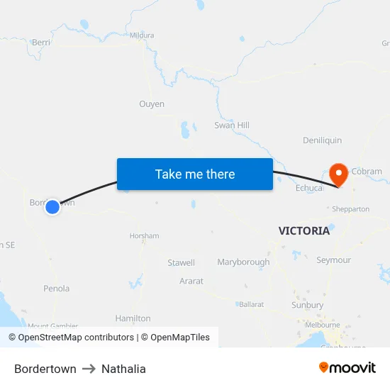 Bordertown to Nathalia map
