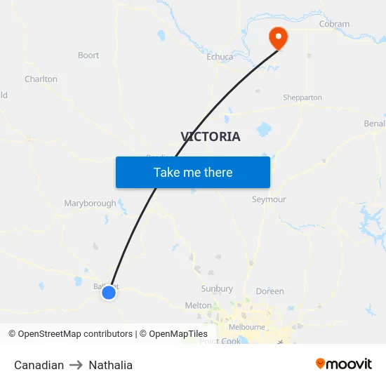 Canadian to Nathalia map
