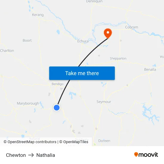 Chewton to Nathalia map