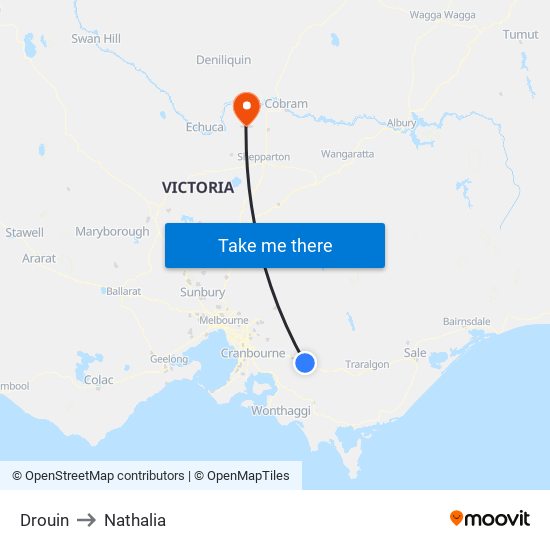 Drouin to Nathalia map