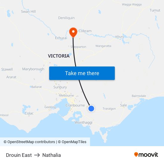 Drouin East to Nathalia map