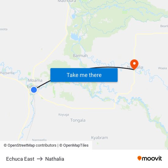 Echuca East to Nathalia map