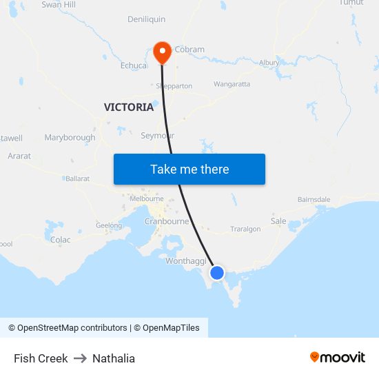 Fish Creek to Nathalia map