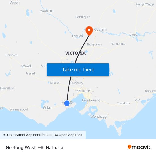 Geelong West to Nathalia map