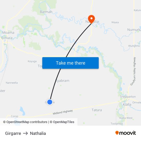 Girgarre to Nathalia map
