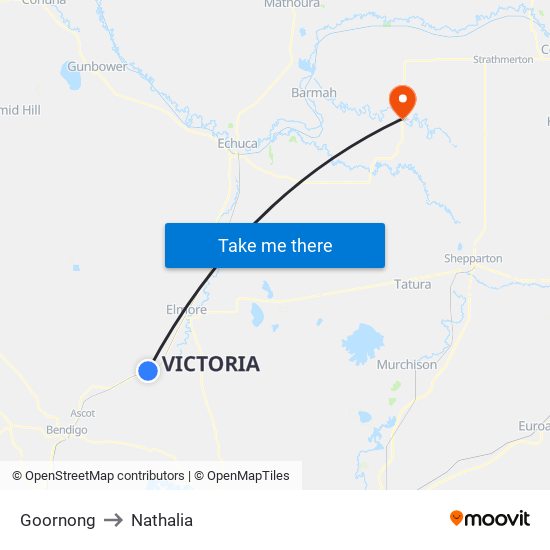 Goornong to Nathalia map