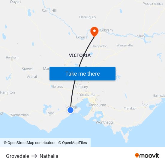 Grovedale to Nathalia map