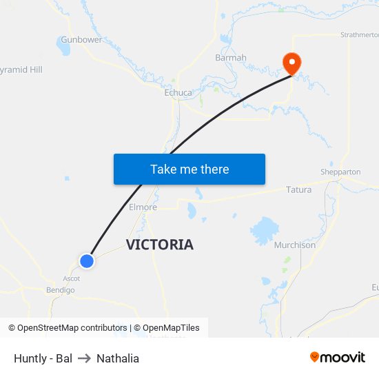 Huntly - Bal to Nathalia map