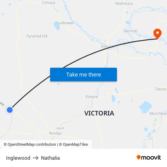 Inglewood to Nathalia map