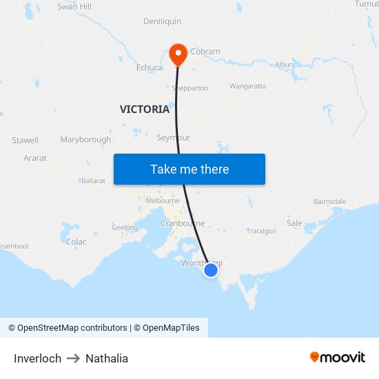 Inverloch to Nathalia map