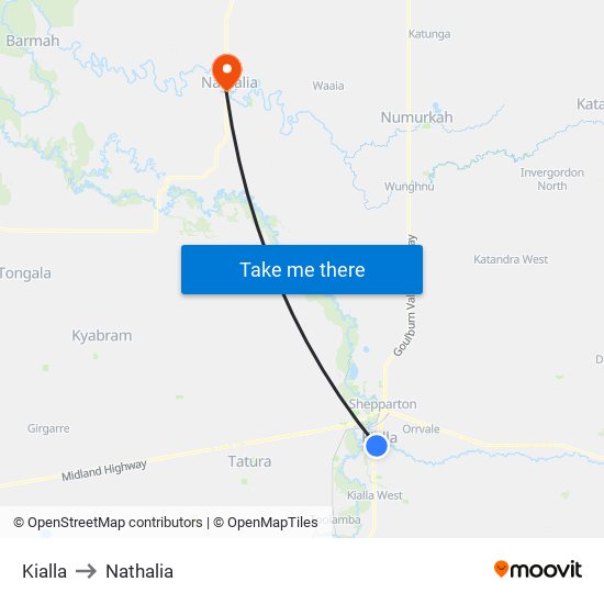 Kialla to Nathalia map