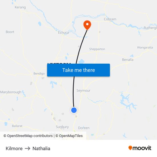 Kilmore to Nathalia map