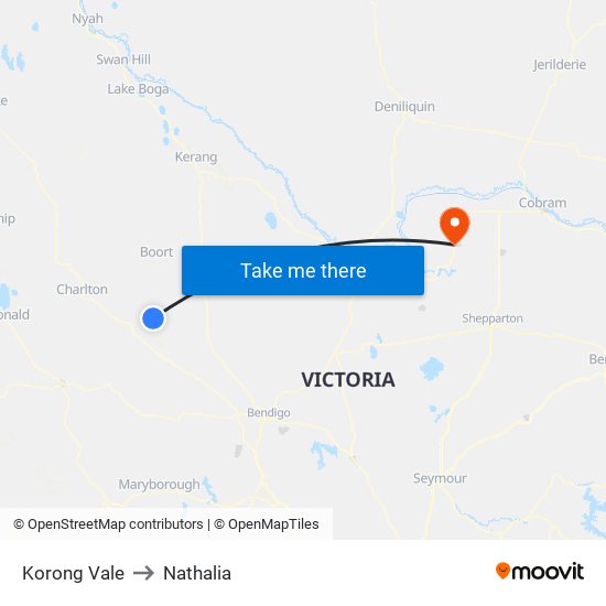 Korong Vale to Nathalia map