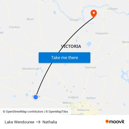 Lake Wendouree to Nathalia map