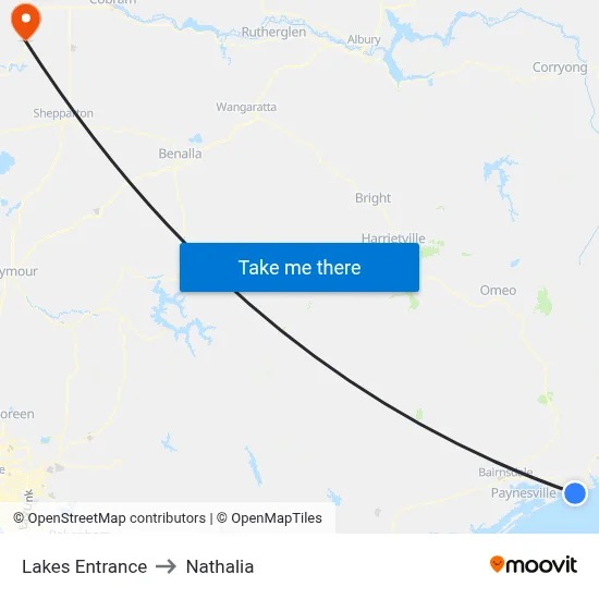 Lakes Entrance to Nathalia map