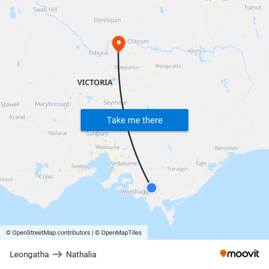 Leongatha to Nathalia map