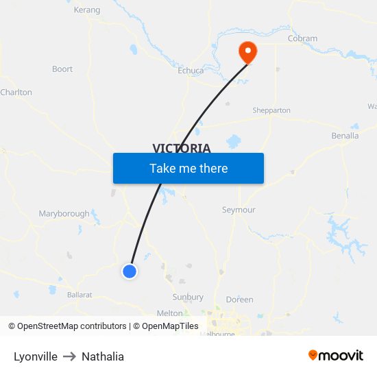 Lyonville to Nathalia map