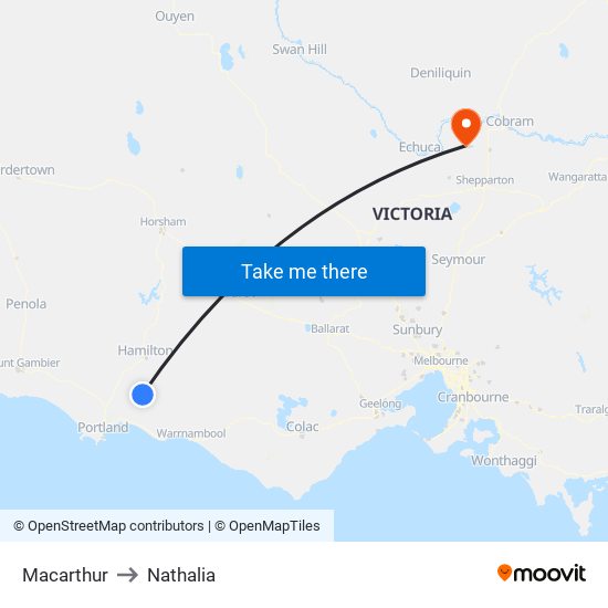 Macarthur to Nathalia map