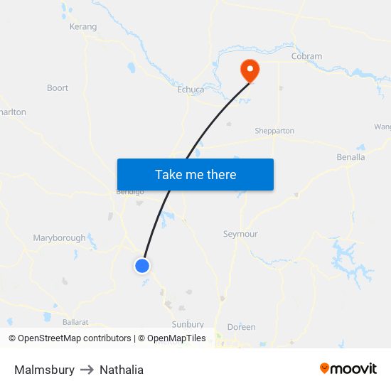 Malmsbury to Nathalia map