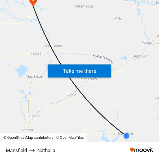 Mansfield to Nathalia map