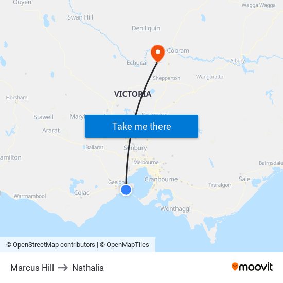 Marcus Hill to Nathalia map