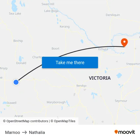 Marnoo to Nathalia map