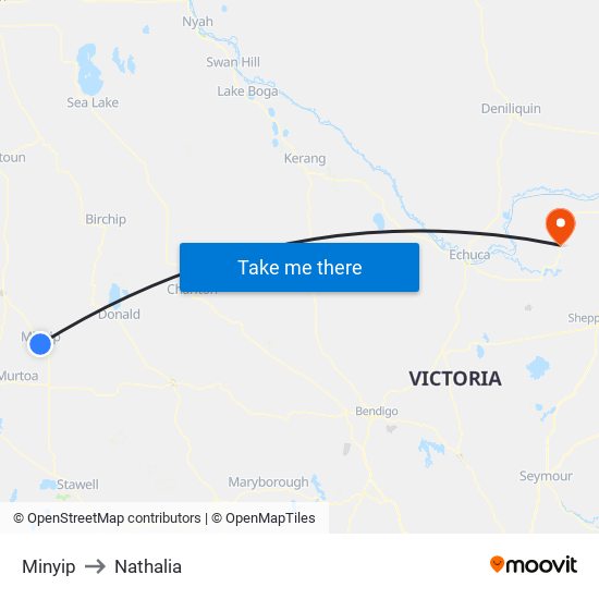 Minyip to Nathalia map