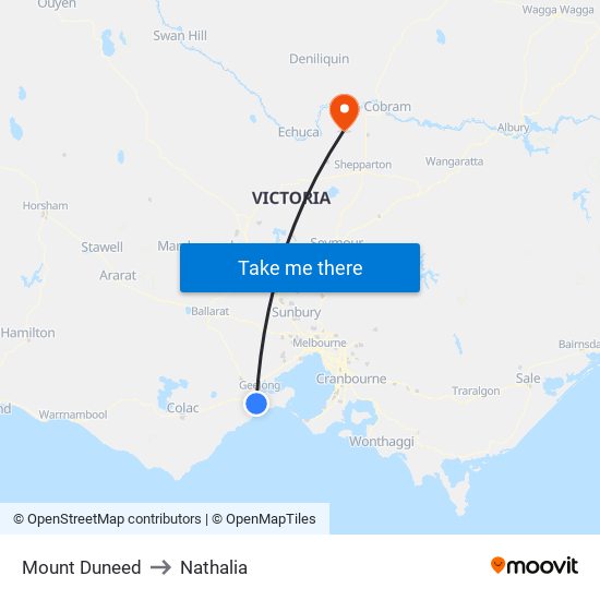 Mount Duneed to Nathalia map