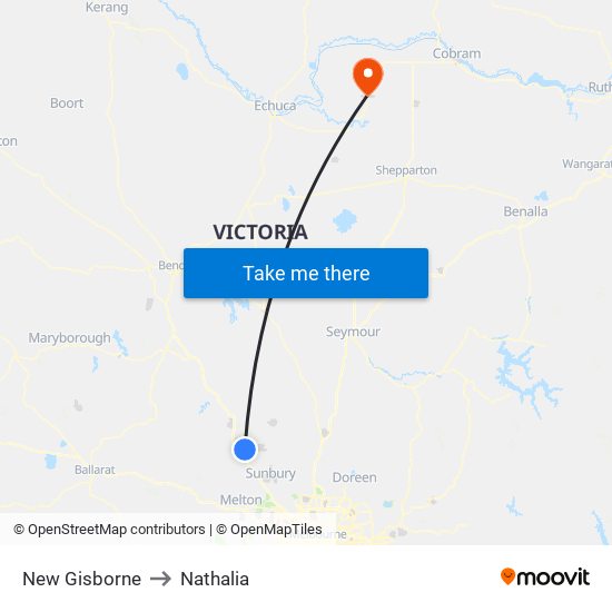New Gisborne to Nathalia map