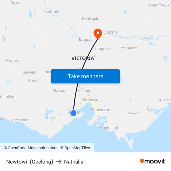 Newtown (Geelong) to Nathalia map