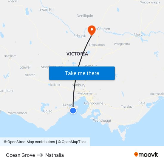 Ocean Grove to Nathalia map