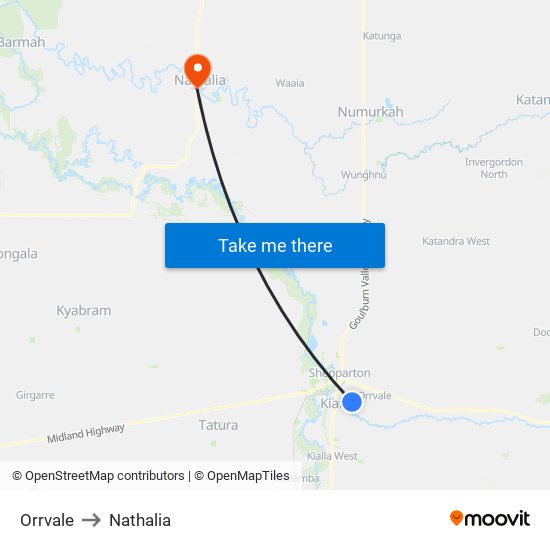 Orrvale to Nathalia map