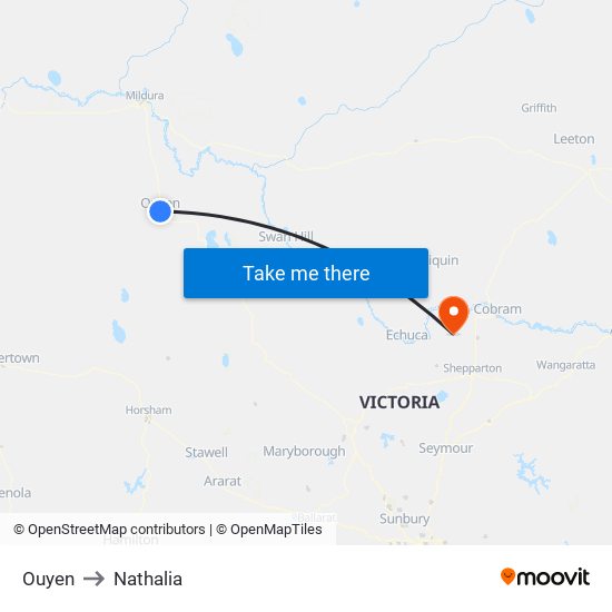 Ouyen to Nathalia map