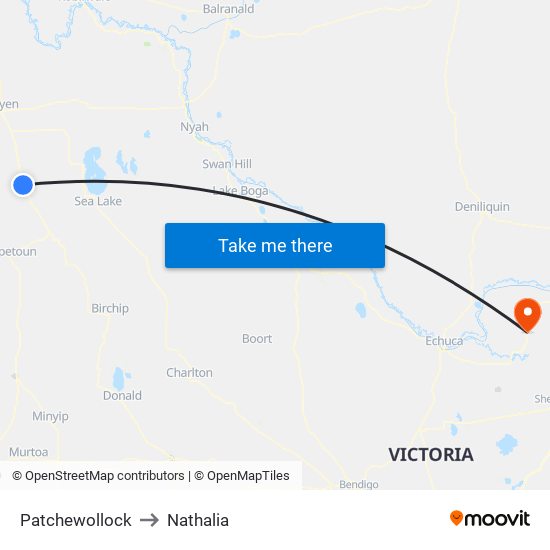 Patchewollock to Nathalia map