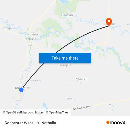 Rochester West to Nathalia map