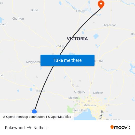 Rokewood to Nathalia map