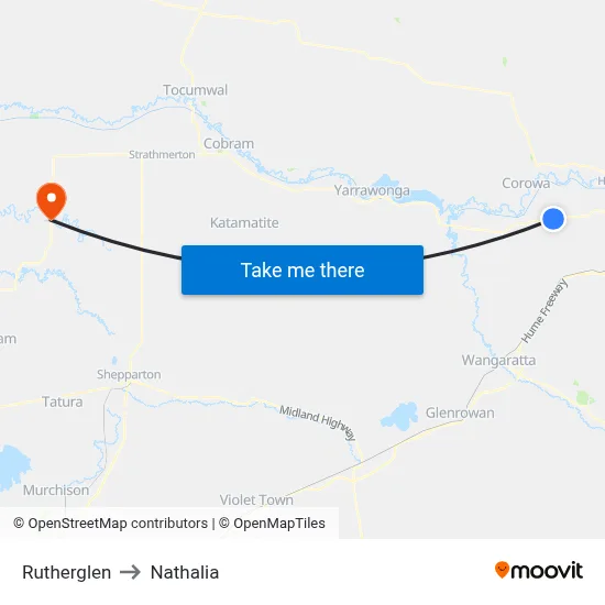 Rutherglen to Nathalia map